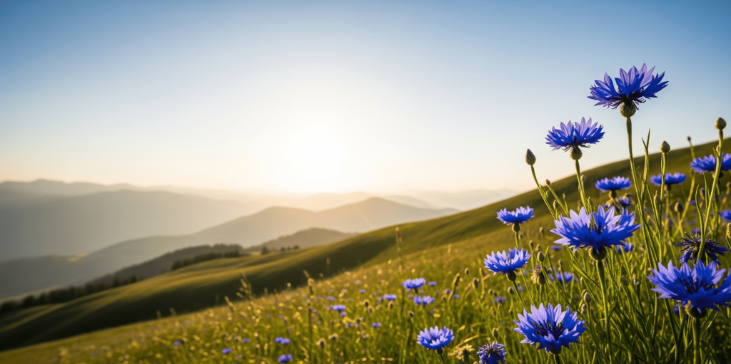 A solitary purple flower standing tall in a wide, misty field at dawn, representing the process of market segmentation and finding the right target audience.